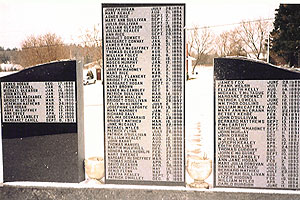 A BACK VIEW OF THE MONUMENT with the names of all those buried in Martindale Pioneer Cemetery.